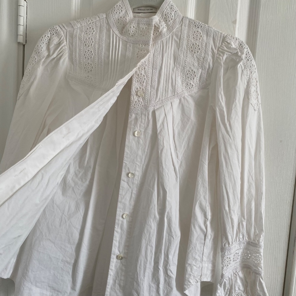 Rebecca Taylor Poplin Lace Trim Top - Picture 6 of 12